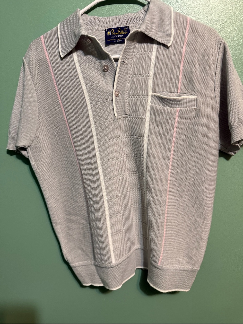 Pierre Balmain Light Gray Polo with White & Pink Stripes